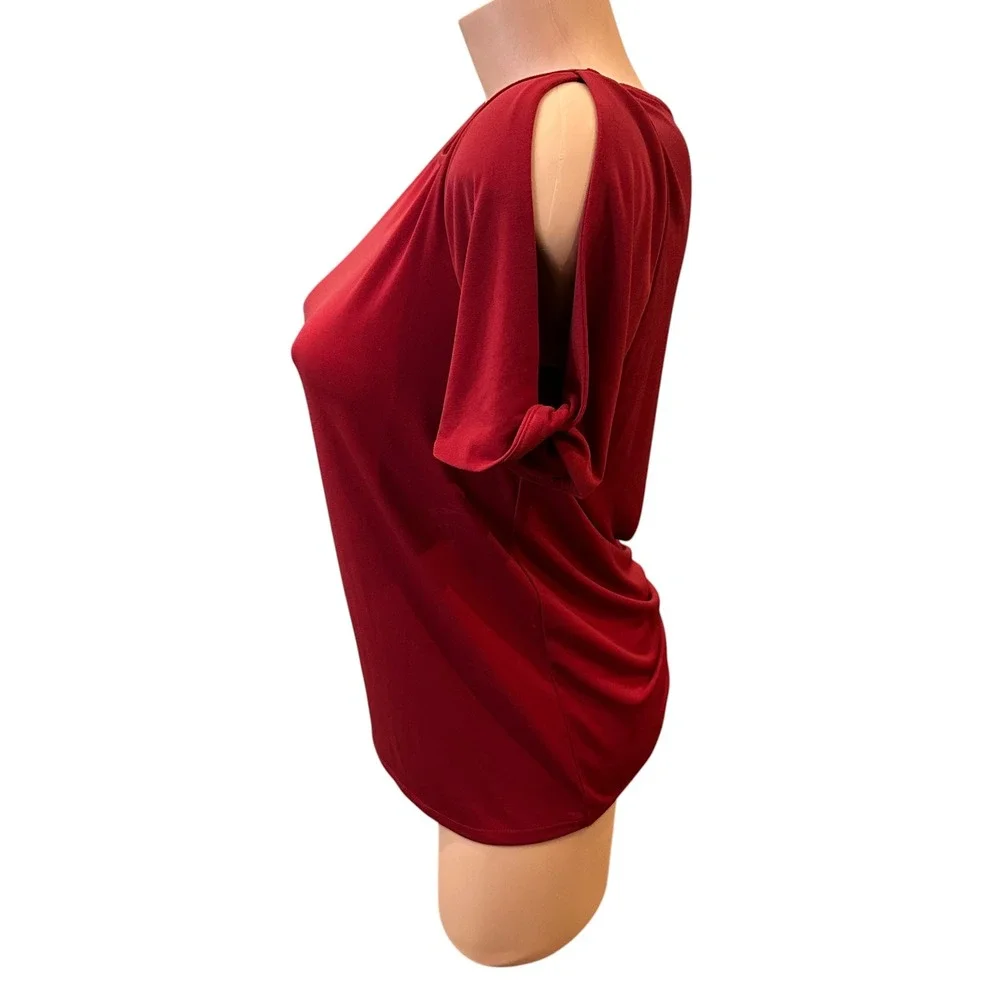 Ann Taylor‎ Factory Red Split Sleeve Knot Detail Scoop Neck Top Womens Medium - Picture 3 of 6